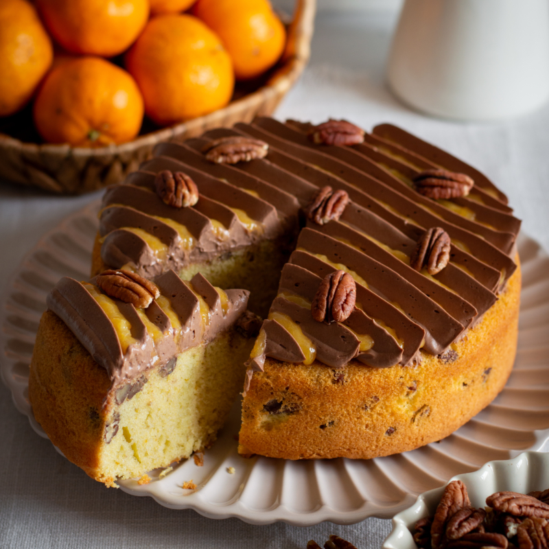 Torta pecan, mandarino e cioccolato